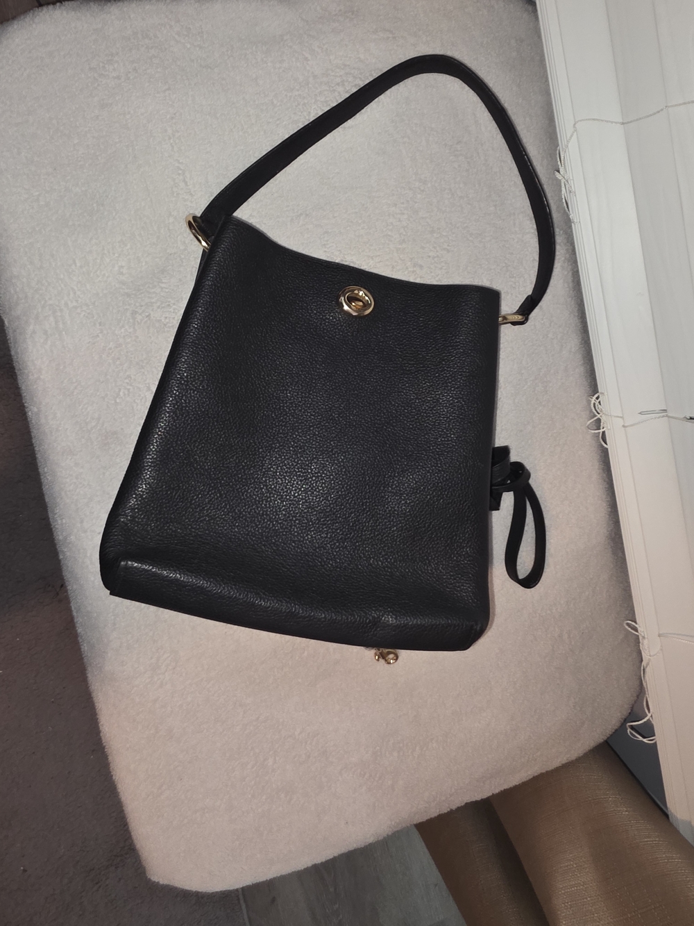 Black Coach Leather Shoulder Bag with Gold Hardware